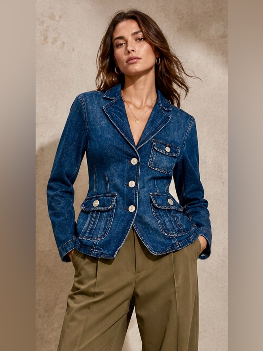 BCBGMAXAZRIA JEAN Women’s Small Denim Blazer Jacket Y2K Utility Dark Wash